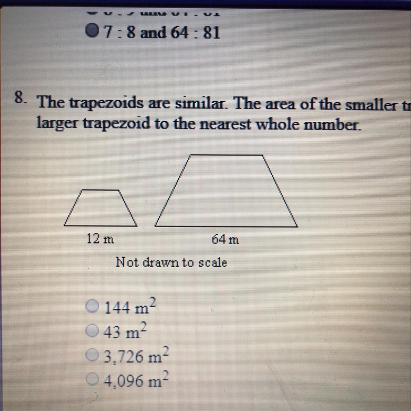 The trapezoids are similar. The area of the smaller trapezoid is 131M. Find the area-example-1