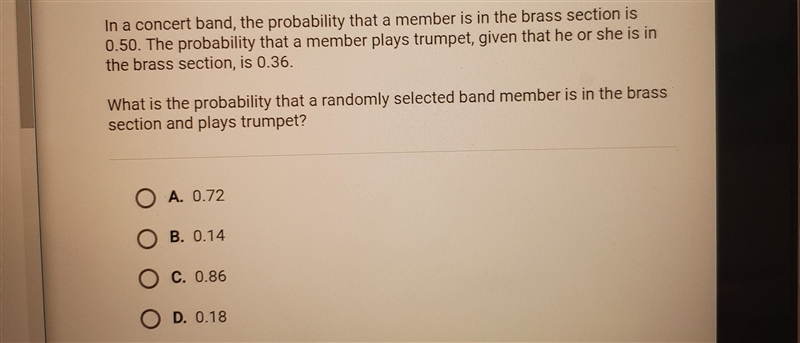 in a concert band, the probability that a member is in the brass section is 0.50. the-example-1