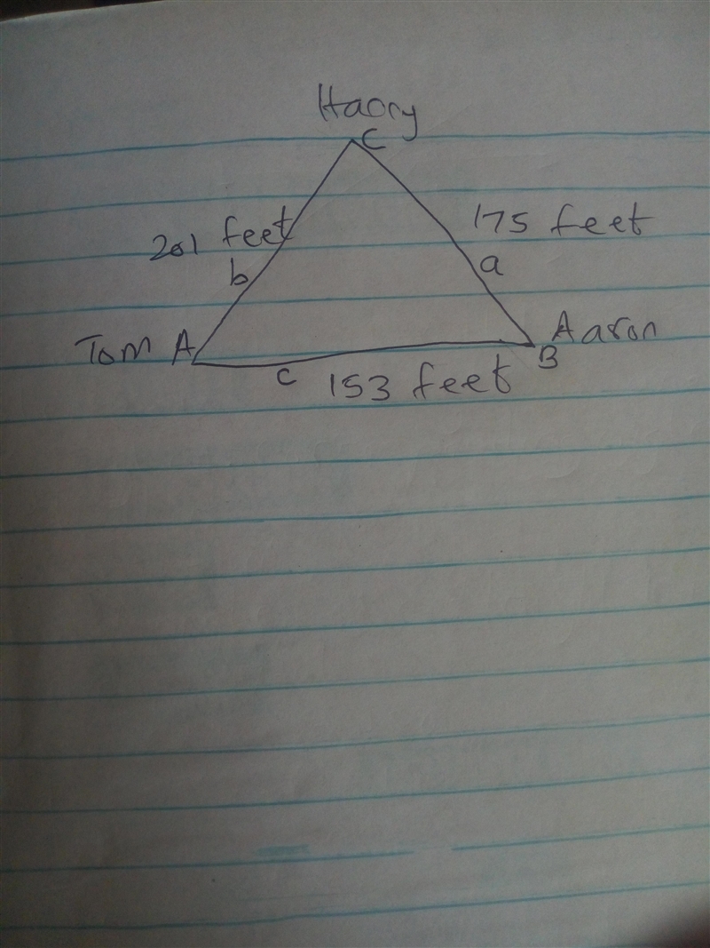 Tom, Aaron, and Harry are camping in their tents. If the distance between Tom and-example-1