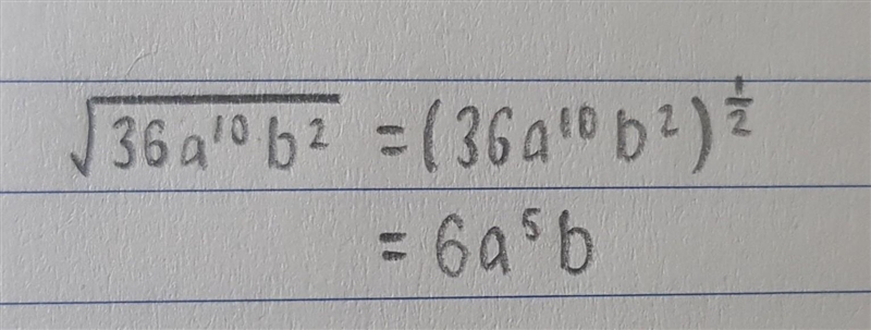 Simplify. root of 36 a^10 b^2 ("root of" *meaning the radical sign) A.) 6a-example-1