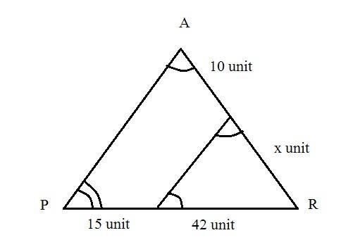 What is the value of x? enter your answer in the box. units triangle a p r with line-example-1