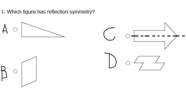 1. Which figure has reflection symmetry? 2. Select all the polygons that have reflection-example-1