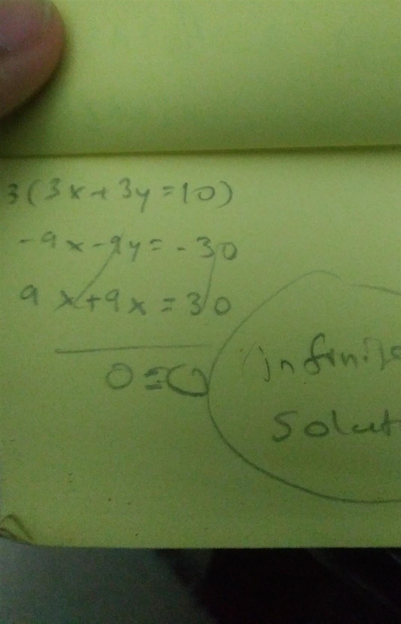 Please help!!!!!! 3x + 3y = 10 -9 - 9 = -30 What is the solution of the following-example-1