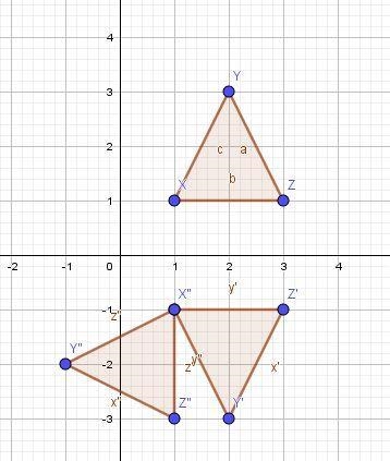 A composition of transformations maps ΔXYZ to ΔX"Y"Z". The first transformation-example-3