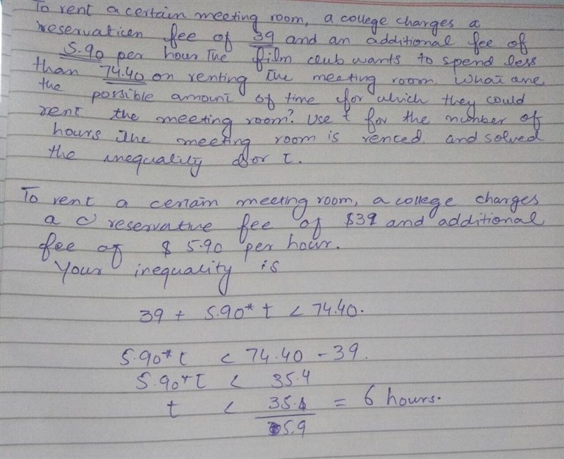 To rent a certain meeting room, a college charges a reservation fee of 39 and an additional-example-1