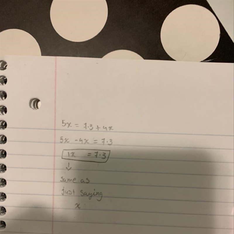 Solve the following equation. 5 x = 7.3 + 4 x-example-1