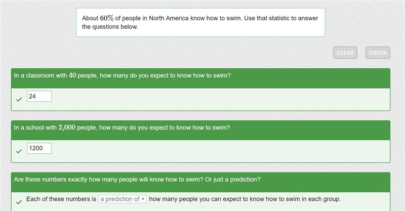 About 60% of people in North America know how to swim. Use that statistic to answer-example-1