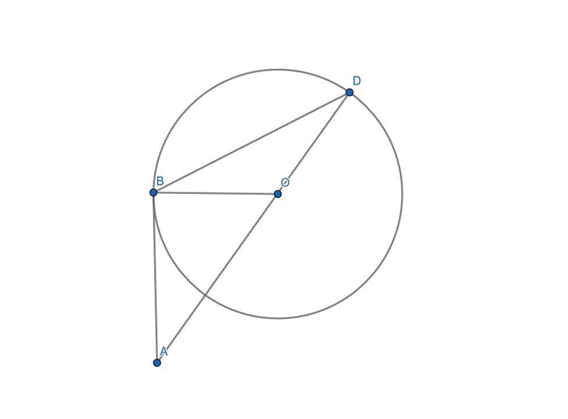 AB is tangent to the circle k(O) at B, and AD is a secant, which goes through center-example-1