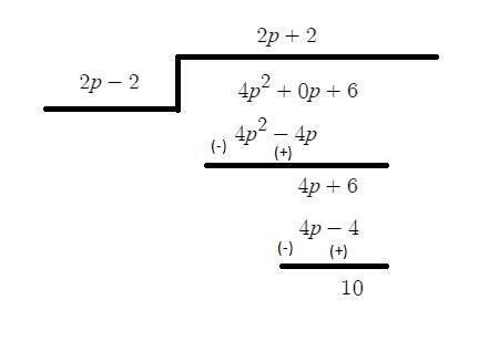 Divide 4p²+6 by 2p–2. Which statements are true about the division? SELECT THREE OPTIONS-example-1