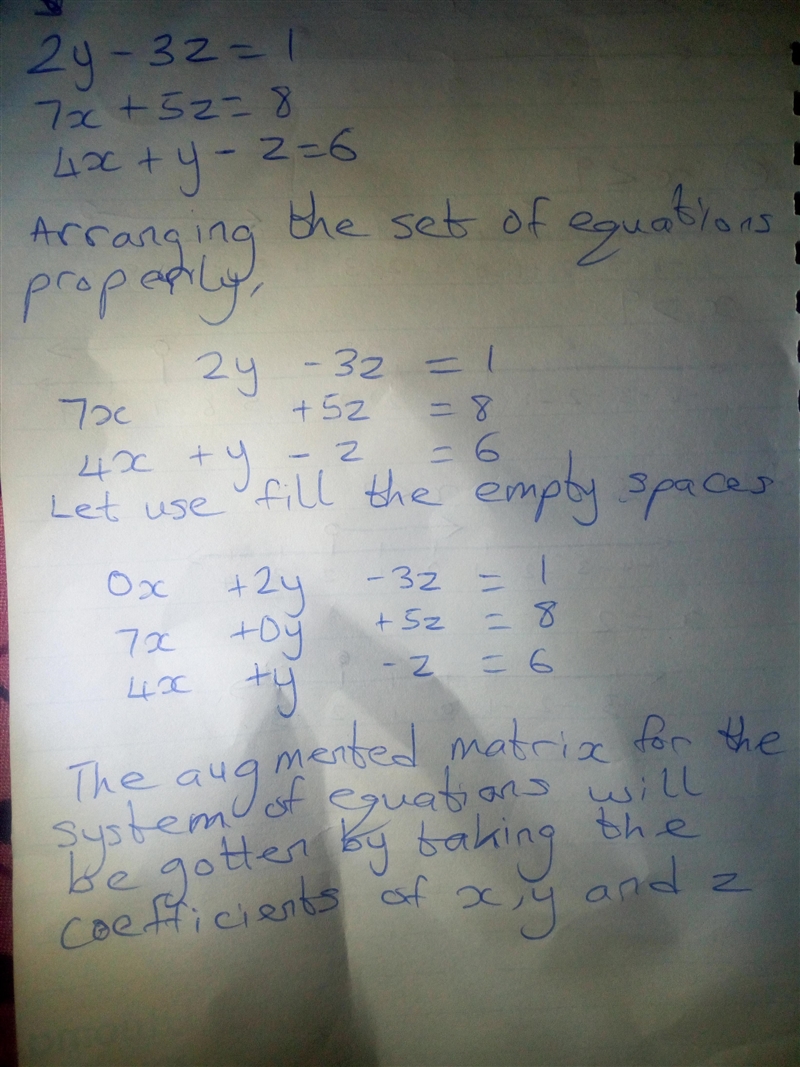 Identify the augmented matrix for the system of equations. HELP ASAP!!-example-1