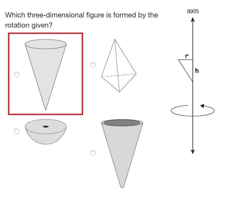 Which three-dimensional figure is formed by the rotation given? PLeaseee help 12p-example-1