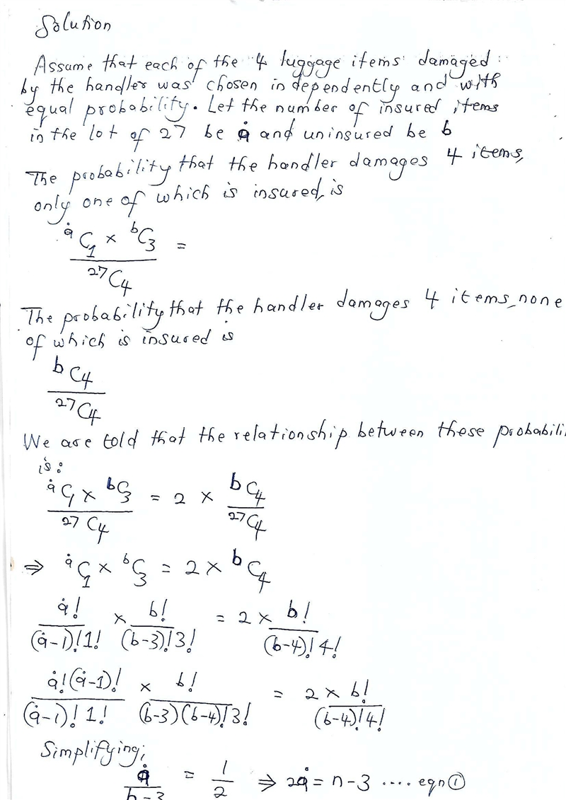 From 27 pieces of luggage, an airline luggage handler damages a random sample of four-example-1