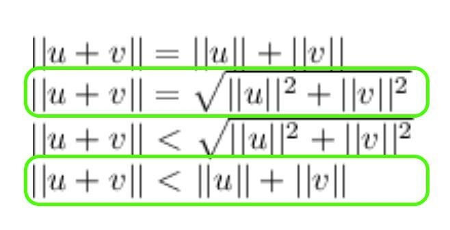 Which relationships hold true for the sum of the magnitudes of vectors u and v, which-example-1