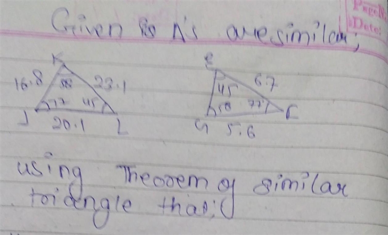 Given these similar triangles, what is the common ratio of triangle LJK to triangle-example-1