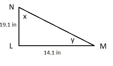 Triangle L M N is shown. Angle N L M is a right angle. The length of N L is 19.1 inches-example-1