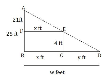 A street light is at the top of a 25 ft pole. A 4 ft tall girl walks along a straight-example-1