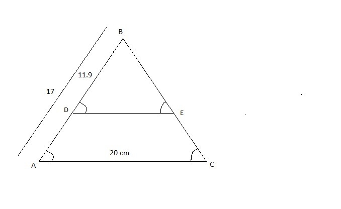 In triangle ABC segment DE is parallel to the side AC . (The endpoints of segment-example-1