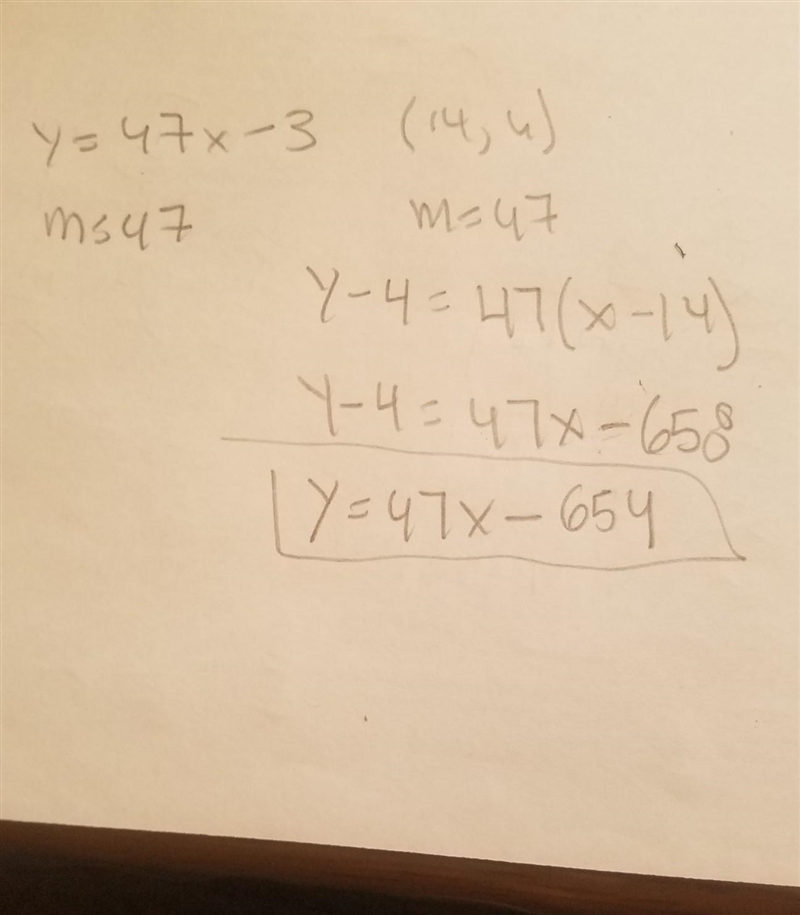 Need Answer ASAP What is the equation of a line that is parallel to y=47x−3 and passes-example-1