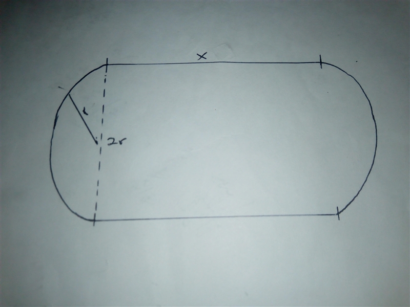 An outdoor track consists of a rectangular region with a semi-circle on each end. If-example-1