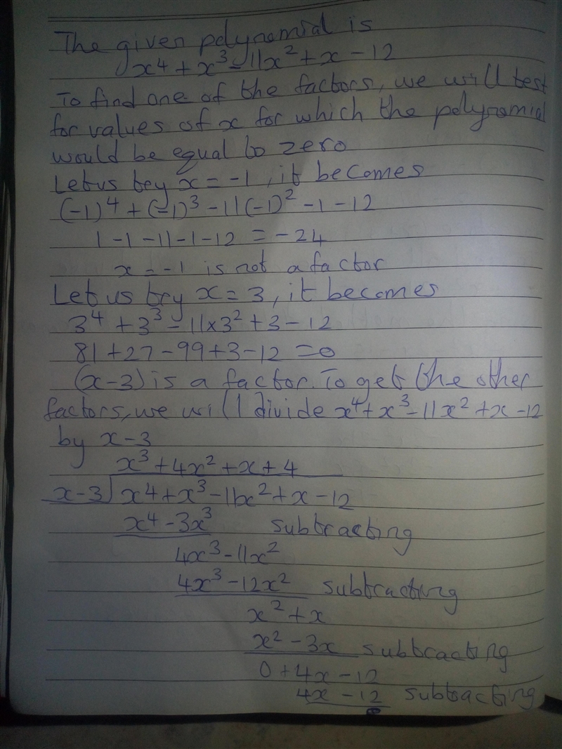 Find all zeros X(4)+x(3)-11x2(squared) +x-12 All parenthesis means is squared because-example-1