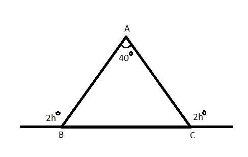 A triangle with exterior angles is shown. A triangle sits on a line and forms 2 exterior-example-1