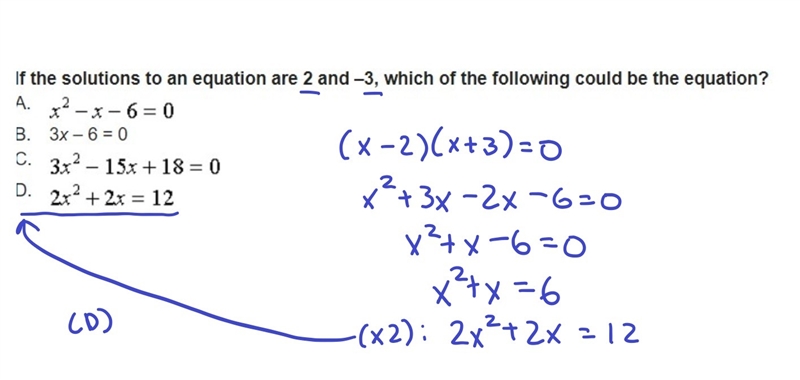 If the solutions to an equation are 2 and –3, which of the following could be the-example-1