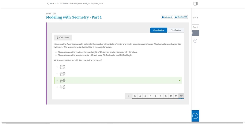 HELP PLEASE! Kim uses the Fermi process to estimate the number of buckets of rocks-example-1