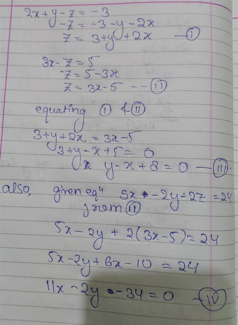 What is the solution to this system of equations? {2x+y−z=−3 5x−2y+2z=24 3x−z=5 (4, 1, 8) (2, −6, 1) (−1, 0, −8) (−5, 4, −3)-example-1