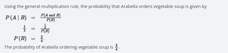 The probability that Jason will order an appetizer in a restaurant (event A) is 0.6, and-example-1