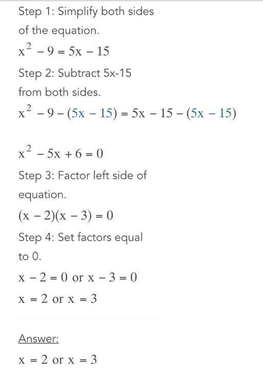 Solve for x: x²−9=5(x−3).-example-1