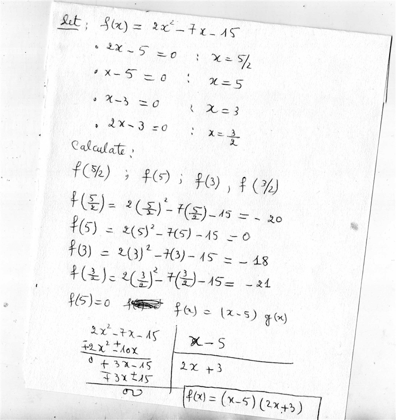 Which of the following is a factor of 2x2–7x–15? 2x–5 x–5 x–3 2x–3-example-1