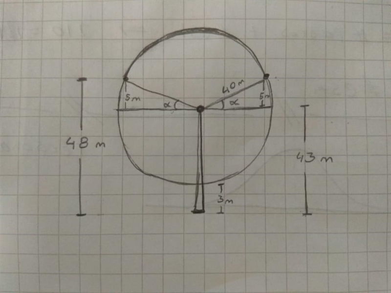 A Ferris wheel boarding platform is 3 meters above the ground, has a diameter of 80 meters-example-1