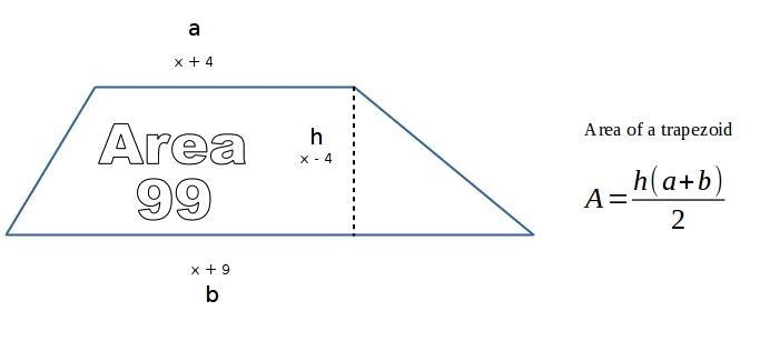 The height of a trapezoid can be expressed as x-4, while the bases can be expressed-example-1