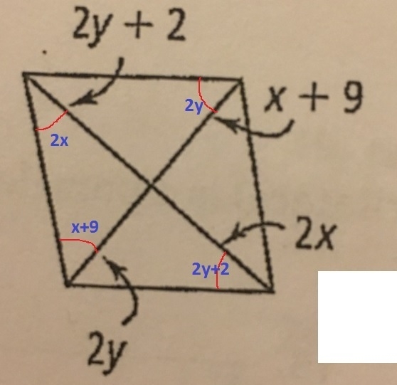 For what values of x and y must each figure be a parallelogram?-example-1