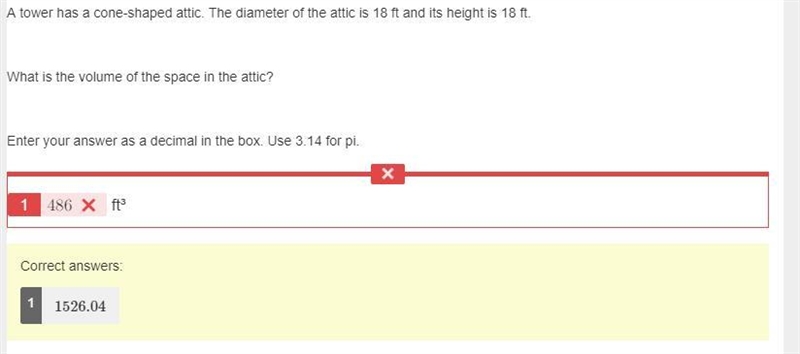 A tower has a cone-shaped attic. The diameter of the attic is 18 ft and its height-example-1