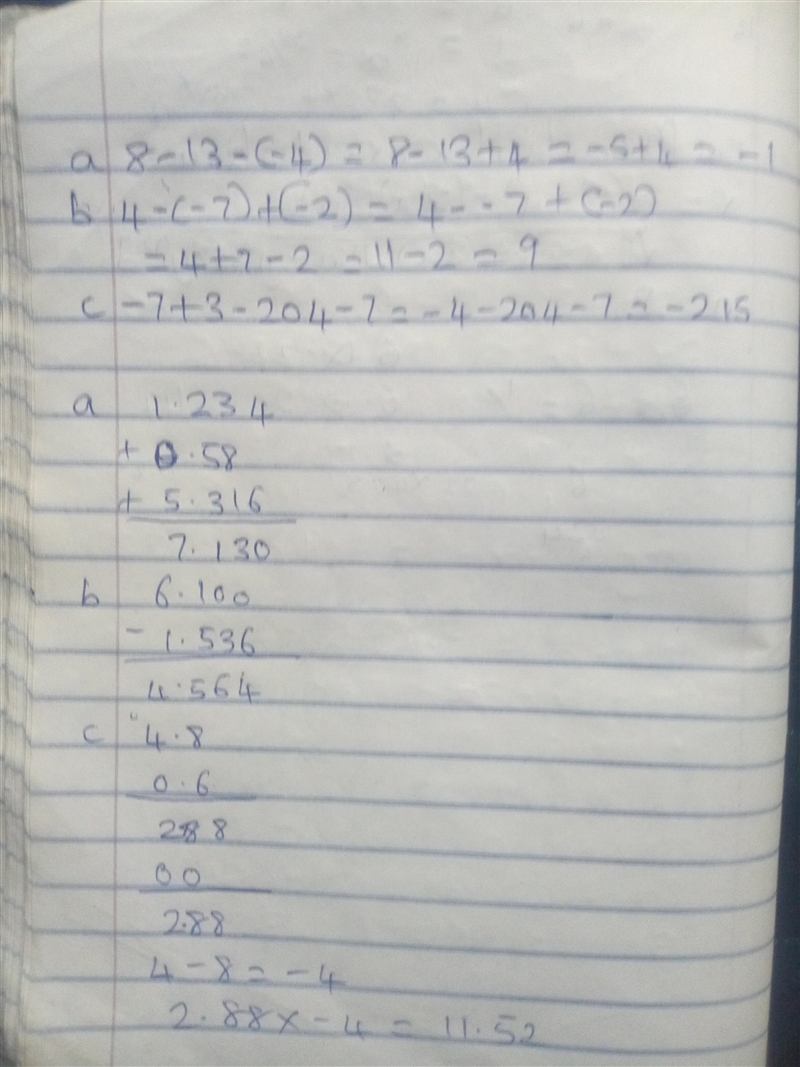 4-6. Simplify the expressions below. Homework Help ✎ a. 8 − 13 − (−4) b. 4 − (−7) + (−2) c-example-1