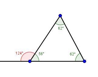 An exterior angle of a triangle is 124°. If the non-adjacent angles are congruent-example-1