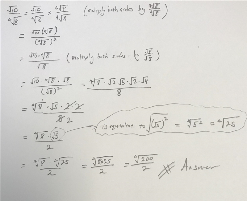 Which expression is equivalent to square root 10 divided by 4 square 8-example-1