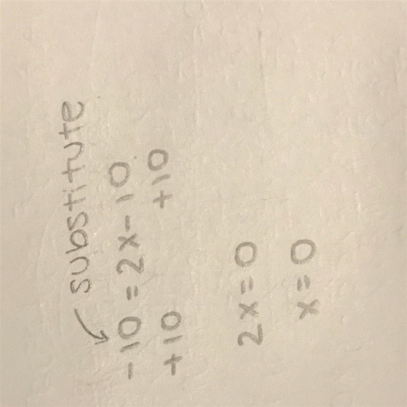 Given f (x) = 2x - 10 for which value of x that f (x) = -10 Help quick please!-example-1