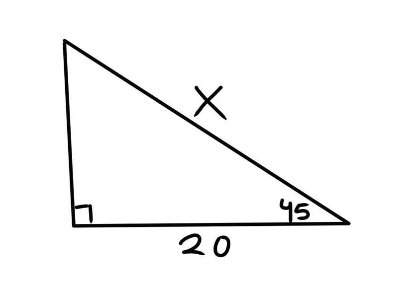 A totem pole casts a 20 meter shadow when the angle of elevation of the sum is 45what-example-1