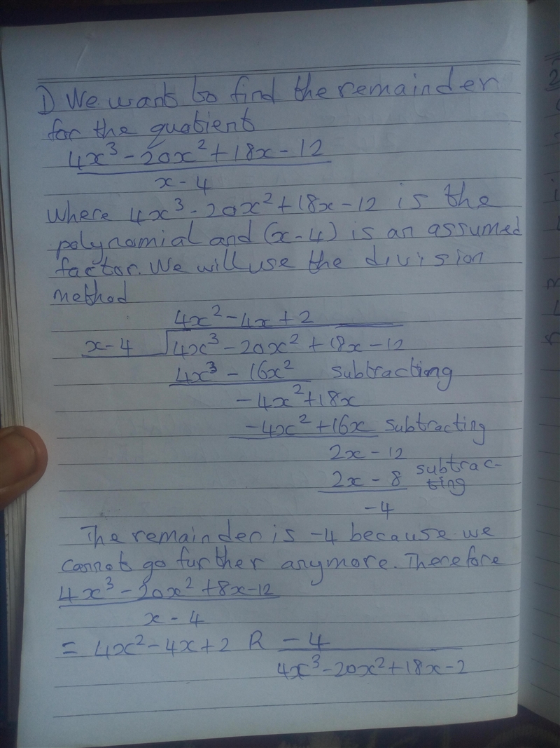 Really need help please show steps 1. Find the remainder for the quotient: (4x^3 - 20x-example-1