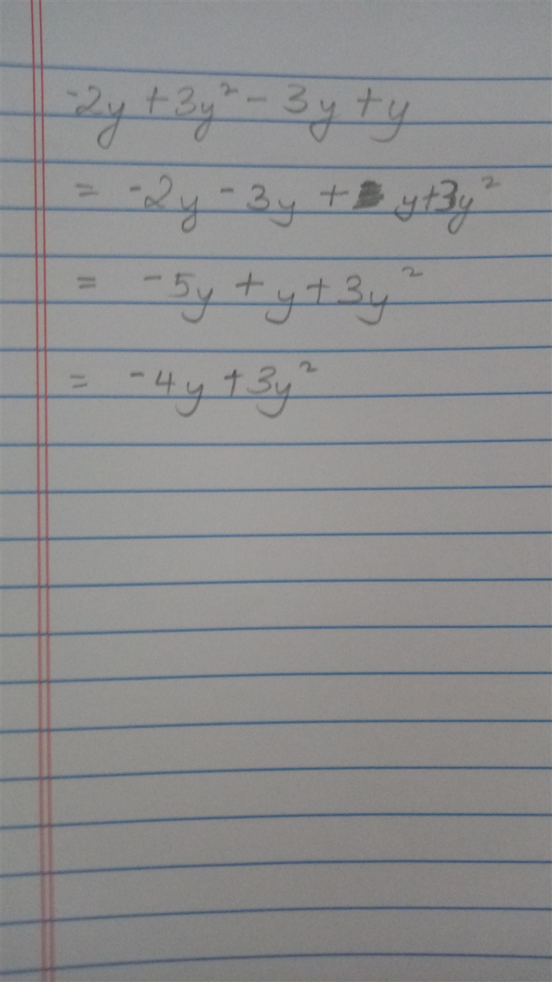 Simplify: -2y + 3y2 – 3y + y-example-1