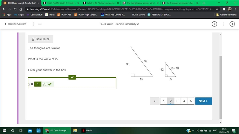 The triangles are similar. What is the value of x? Enter your answer in the box. x-example-1