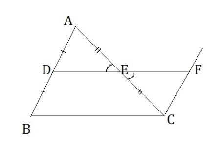 Prove: The segment joining the midpoints of two sides of a triangle is parallel to-example-1