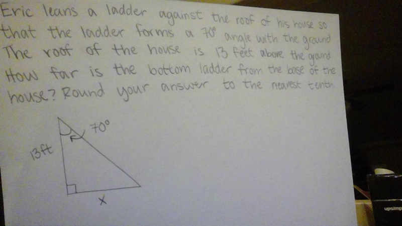 PLS ANSWER THIS ASAP!!!! Eric leans a ladder against the roof of his house so that-example-1