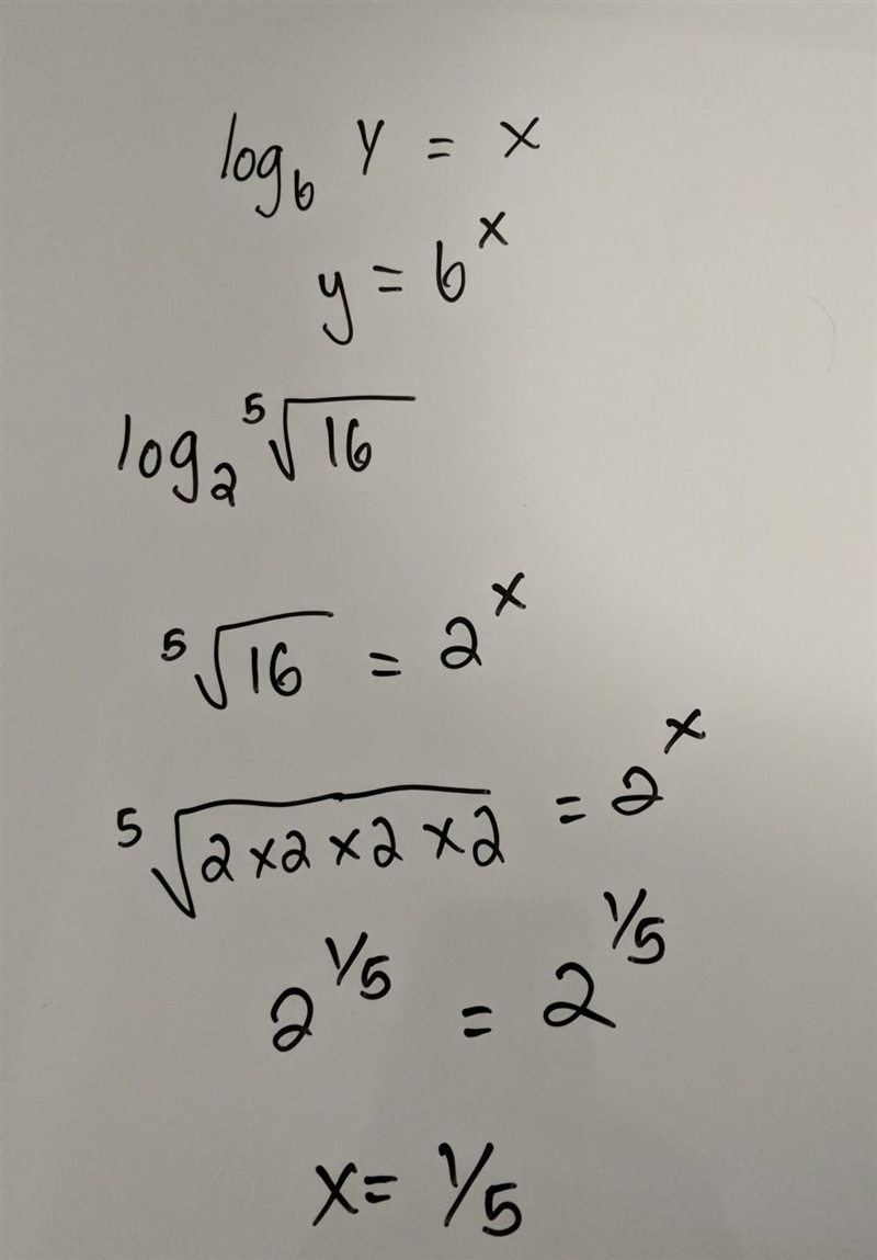 Evaluate the log without a calculator ( Show your work ) log_(2) \sqrt[5]{16}-example-1