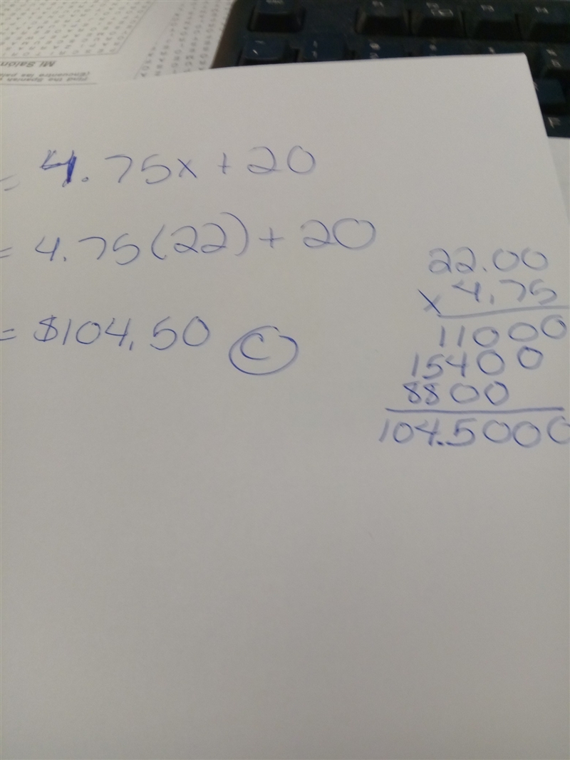 Saved The equation y = 4.75x + 20 gives the cost y of towing a car if the car is towed-example-1