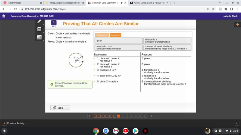 Given: Circle X with a Radius r and circle Y with radius s Prove: Circle x is similar-example-1