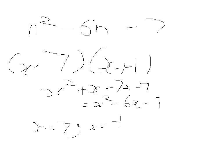 How to factor n^2-6n-7 step please-example-1