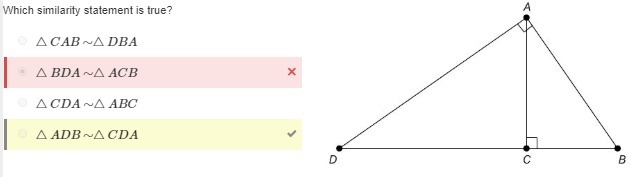 Which similarity statement is true? PICTURE IN THE ATTACHED △CAB∼△DBA △BDA∼△ACB △CDA-example-1